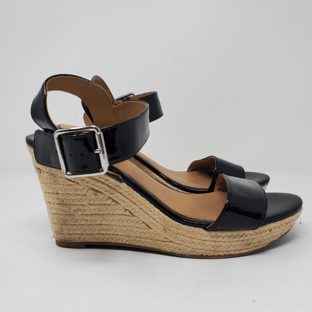 Brash Faux patent leather strappy heels with ankle Size 9.5 Espridrille Wedges